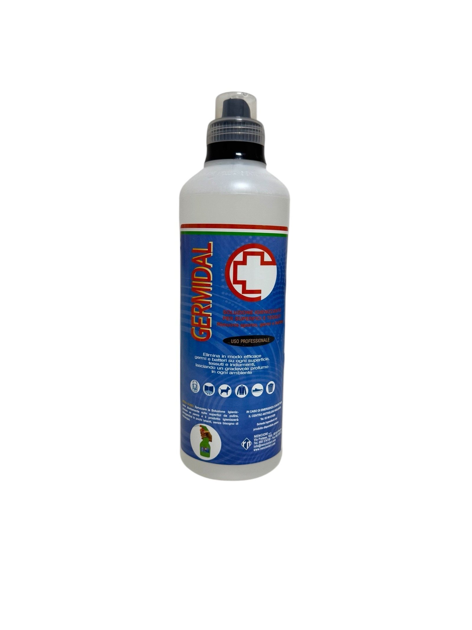 Detergente disinfettante germicida da 1000 ml, ideale per igienizzare superfici e tessuti con una fresca profumazione agrumata.